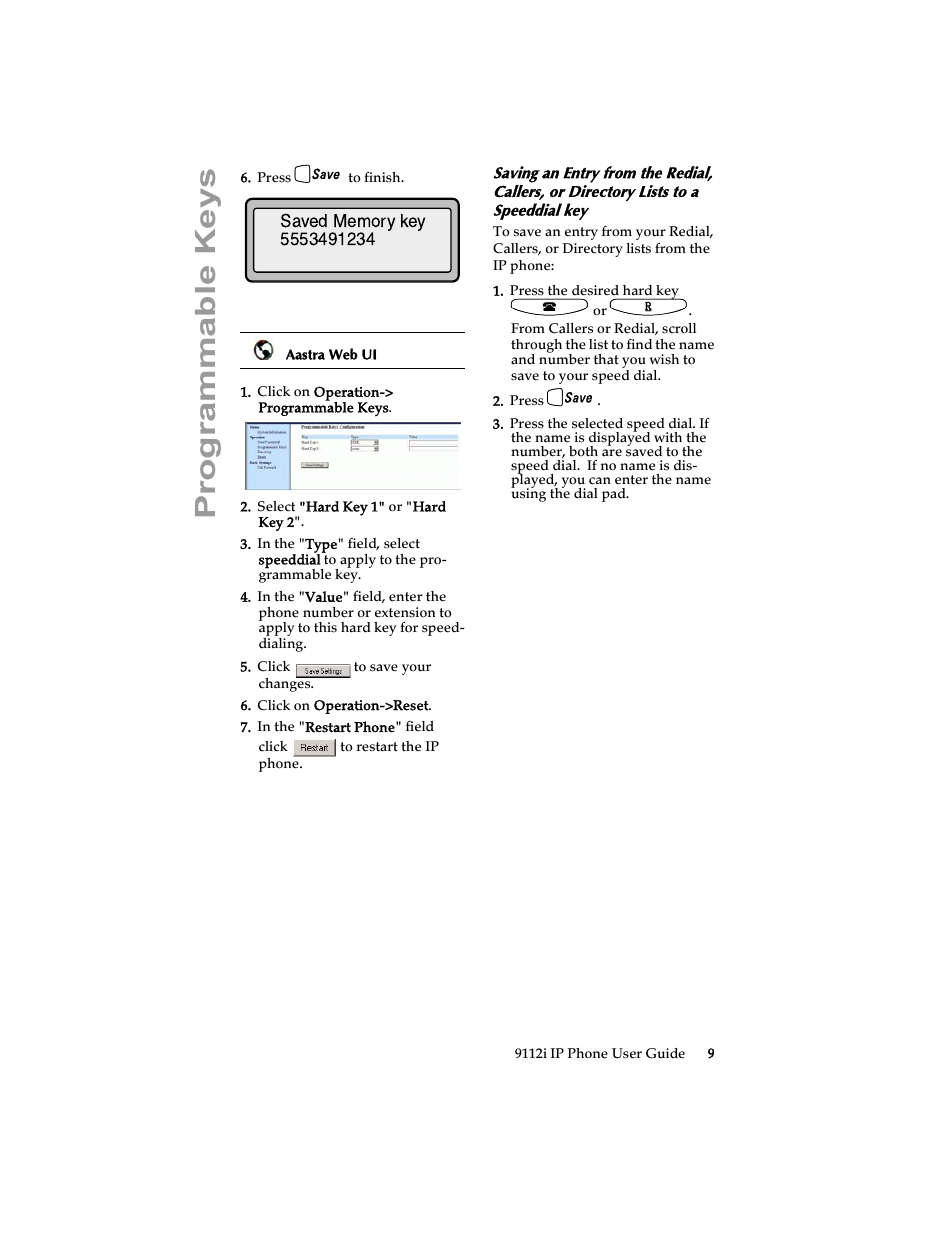 Programmable keys | Aastra Telecom 9112i IP PHONE User Manual | Page 15 / 47