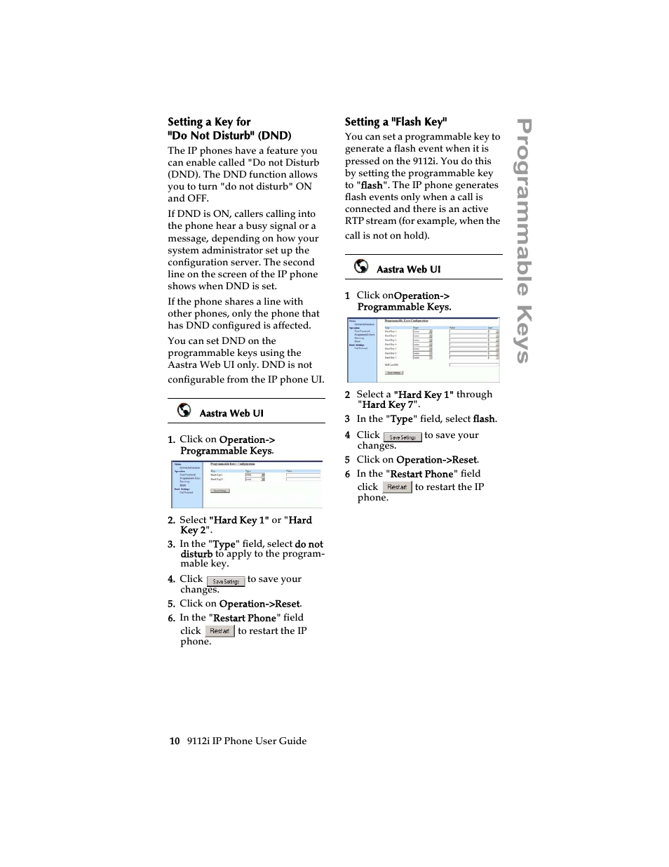 Setting a key for "do not disturb" (dnd), Setting a "flash key, Setting a key for | Do not disturb" (dnd), Progra mmabl e keys | Aastra Telecom 9112i IP PHONE User Manual | Page 16 / 47