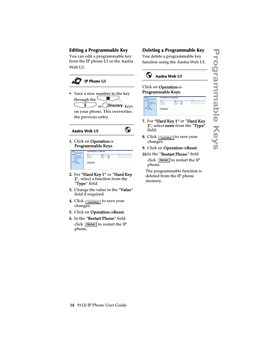 Editing a programmable key, Deleting a programmable key, Progra mmabl e keys | Aastra Telecom 9112i IP PHONE User Manual | Page 20 / 47