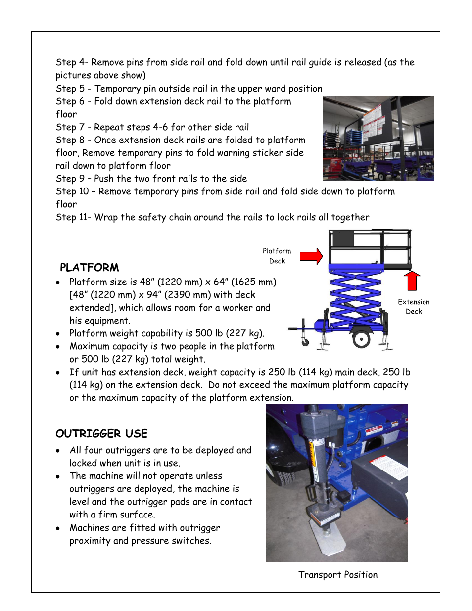 Platform, Outrigger use | Snorkel XT24SD-sn000001+ User Manual | Page 12 / 46