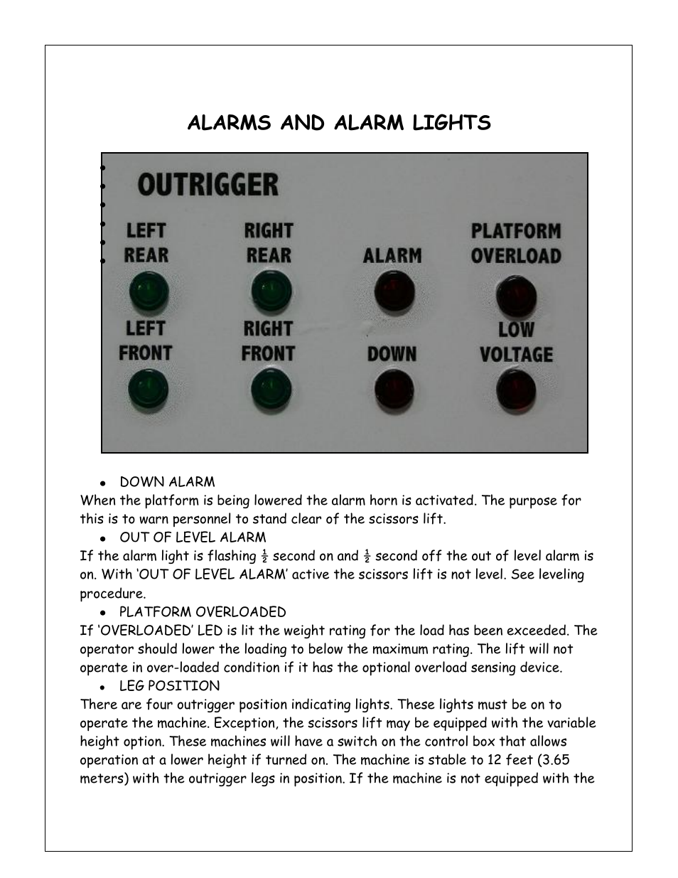 Alarms and alarm lights | Snorkel XT24SD-sn000001+ User Manual | Page 22 / 46