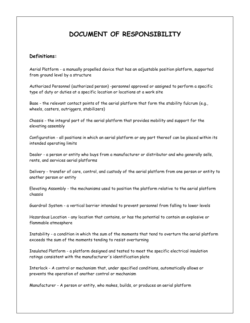 Document of responsibility | Snorkel XT24SD-sn000001+ User Manual | Page 30 / 46