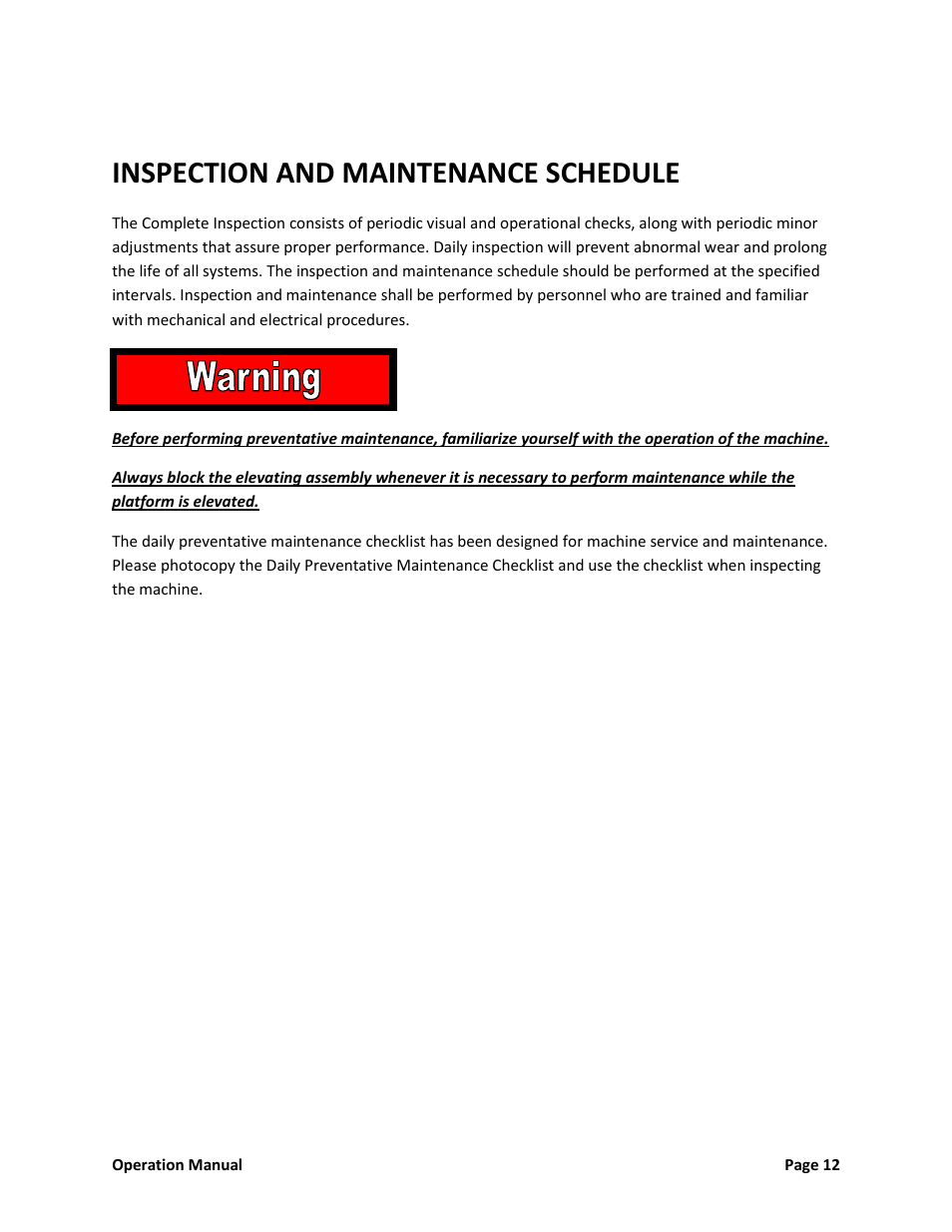 Inspection and maintenance schedule | Snorkel XT24SD-sn000000+ User Manual | Page 13 / 18