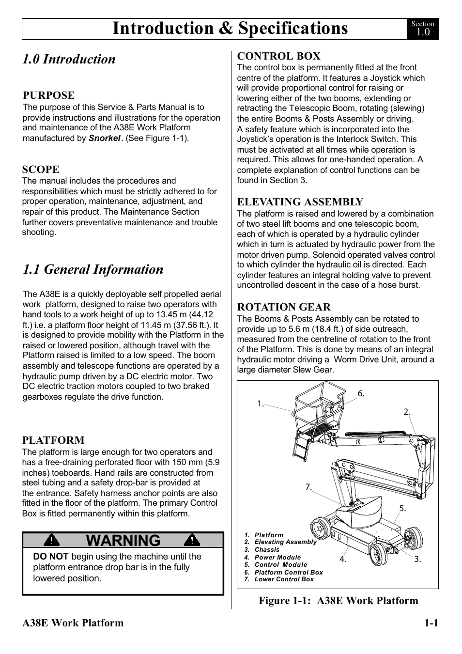 Introduction & specifications, Warning, 0 introduction | 1 general information | Snorkel A38E-sn004500+ User Manual | Page 11 / 132