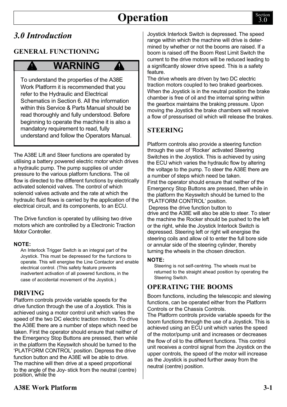 Operation, Warning, 0 introduction | Snorkel A38E-sn004500+ User Manual | Page 19 / 132