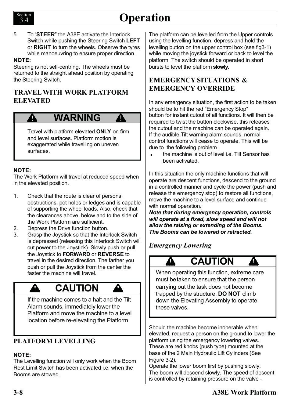 Operation, Caution, Caution warning | Snorkel A38E-sn004500+ User Manual | Page 26 / 132