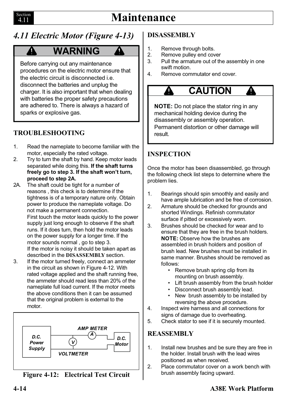 Maintenance, Warning, Caution | Snorkel A38E-sn004500+ User Manual | Page 44 / 132