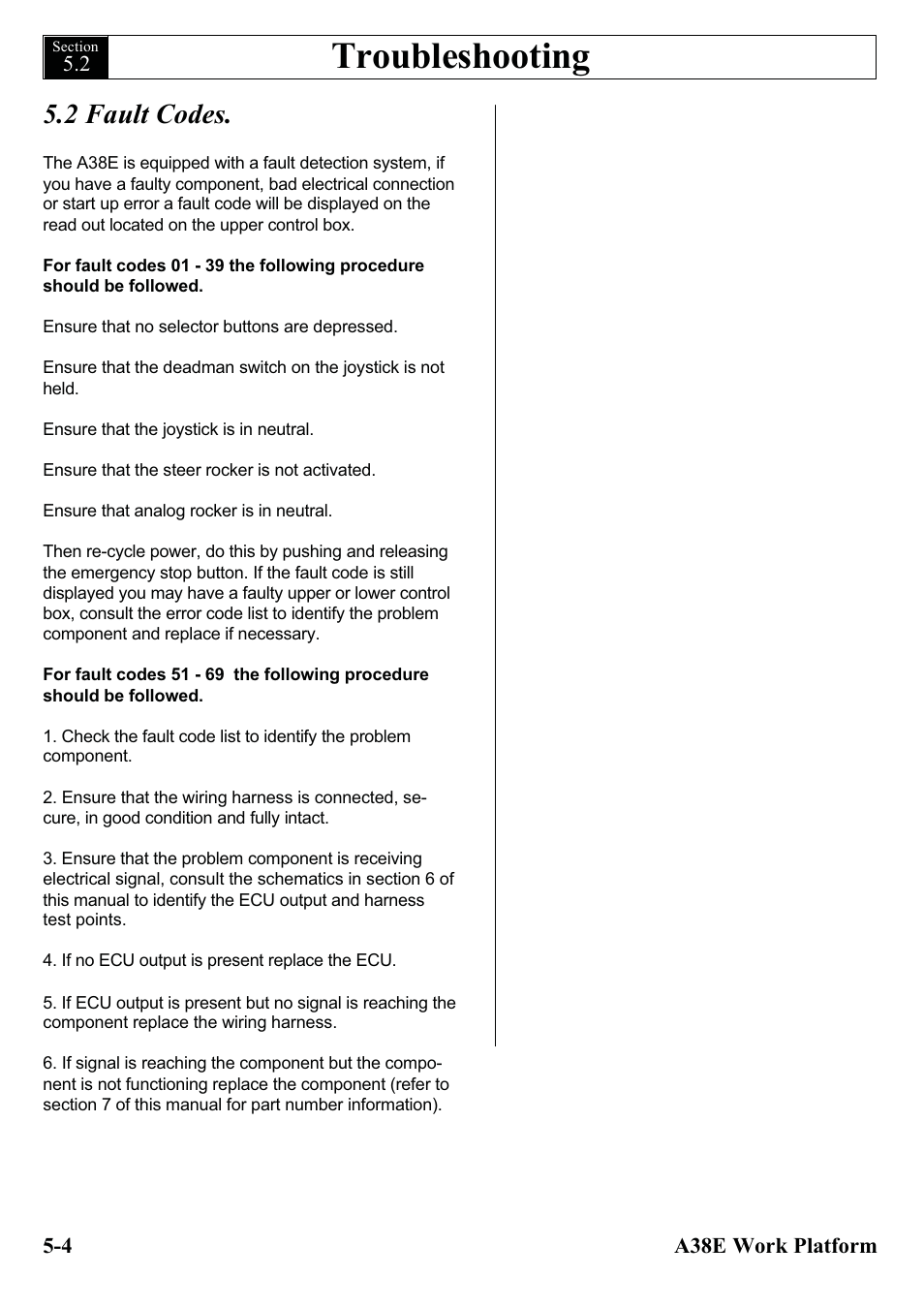 Troubleshooting, 2 fault codes | Snorkel A38E-sn004500+ User Manual | Page 64 / 132