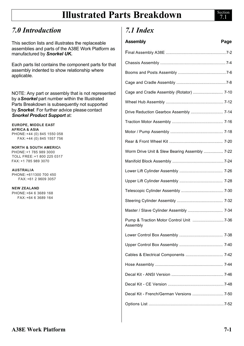 Illustrated parts breakdown, 0 introduction, 1 index | Snorkel A38E-sn004500+ User Manual | Page 79 / 132