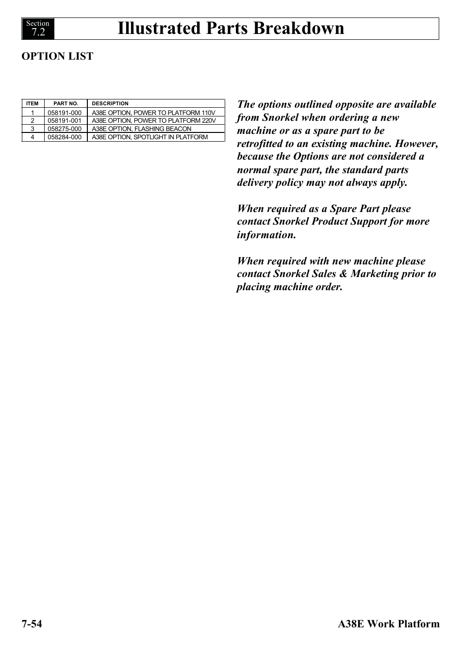 Illustrated parts breakdown | Snorkel A38E-sn006001+ User Manual | Page 132 / 136