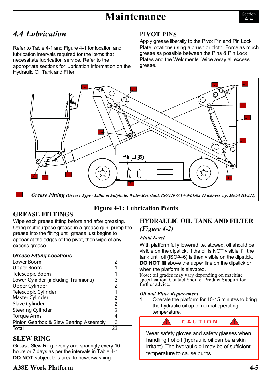 Maintenance, 4 lubrication | Snorkel A38E-sn006001+ User Manual | Page 37 / 136