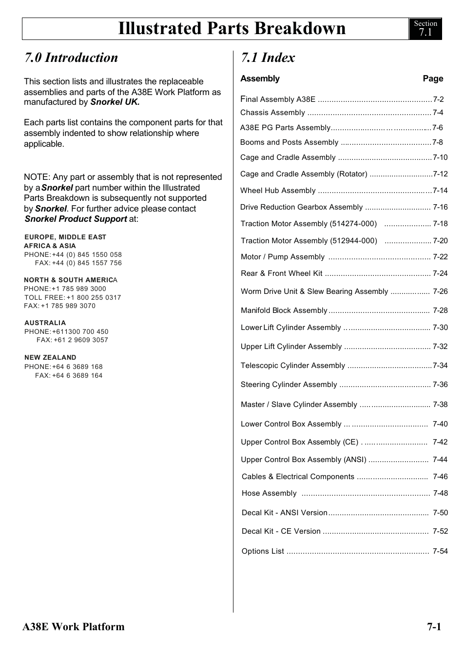 Illustrated parts breakdown, 0 introduction, 1 index | Snorkel A38E-sn006001+ User Manual | Page 79 / 136