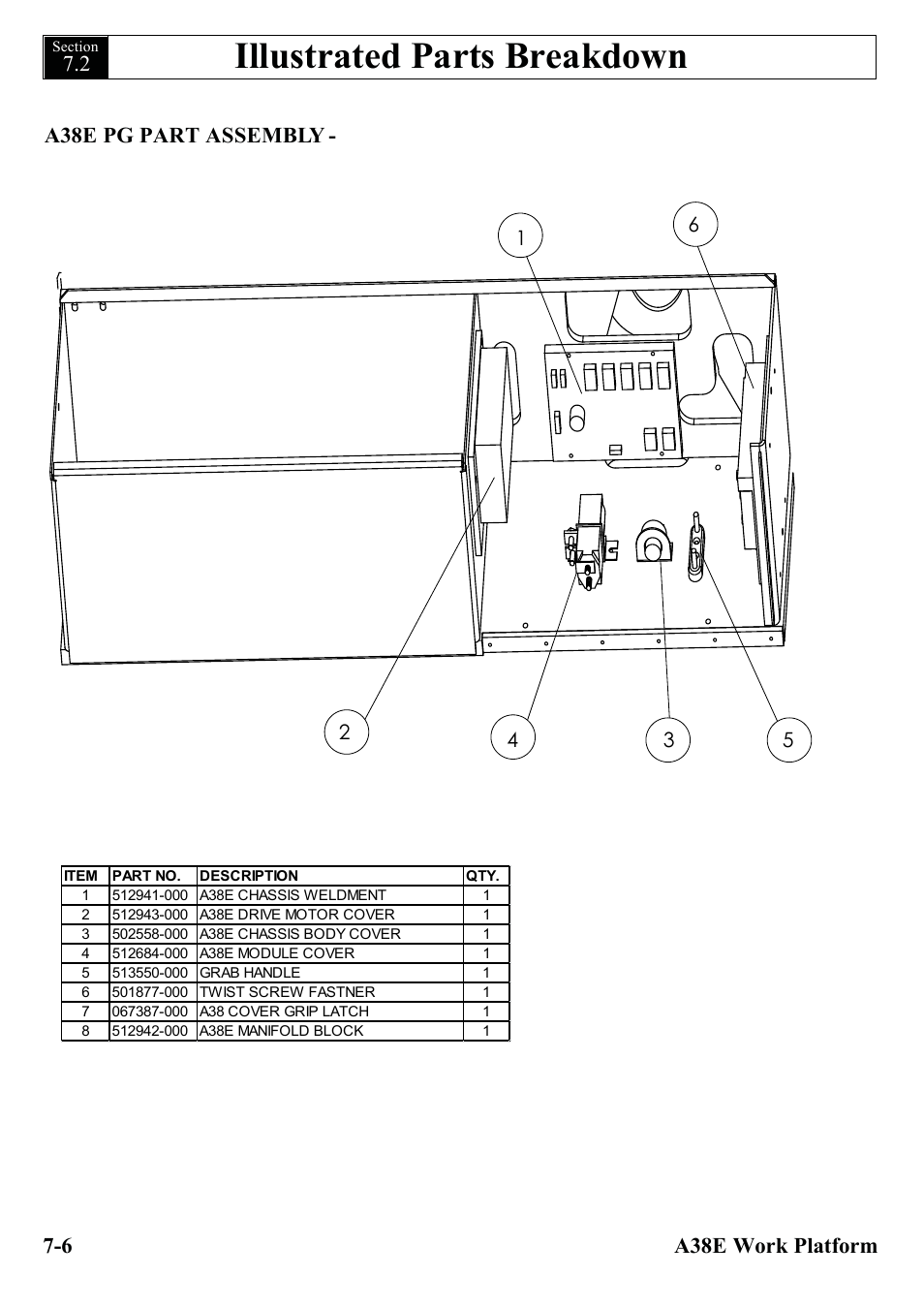 Illustrated parts breakdown, A38e pg part assembly | Snorkel A38E-sn006001+ User Manual | Page 84 / 136