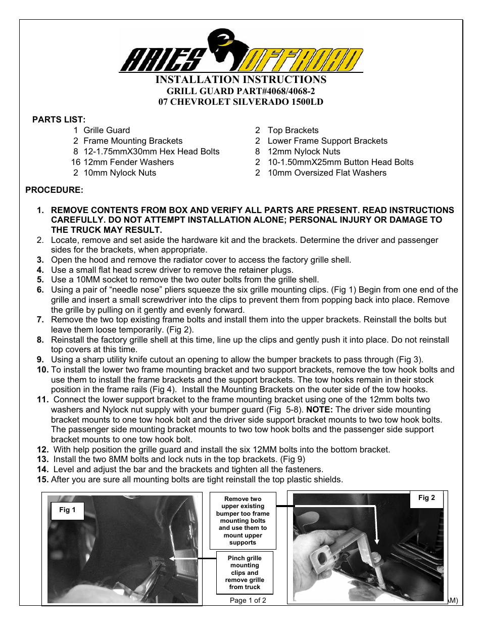 Aries Automotive 4068-2 User Manual | 2 pages