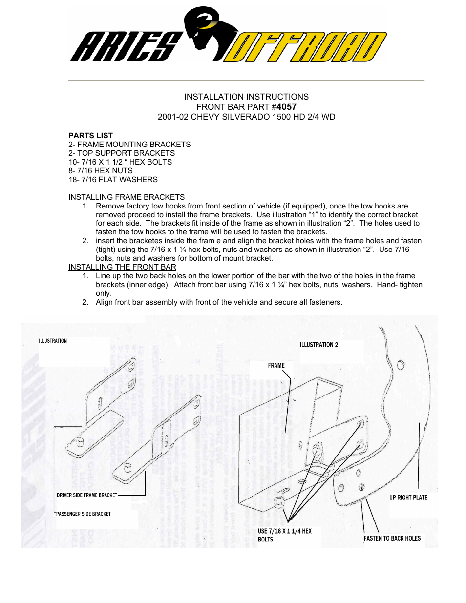 Aries Automotive 4057 User Manual | 1 page