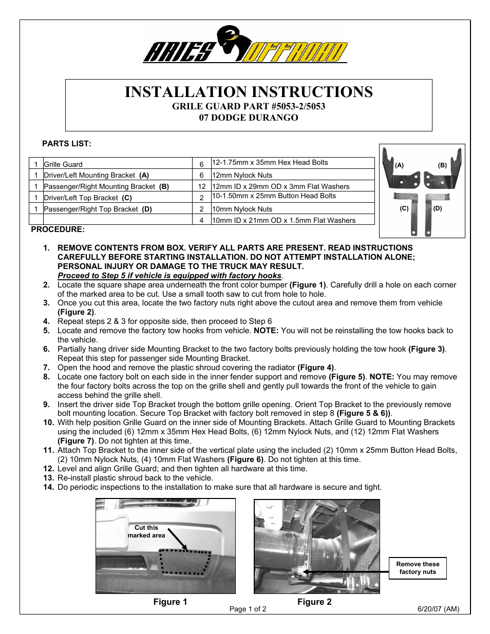 Aries Automotive 5053 User Manual | 2 pages