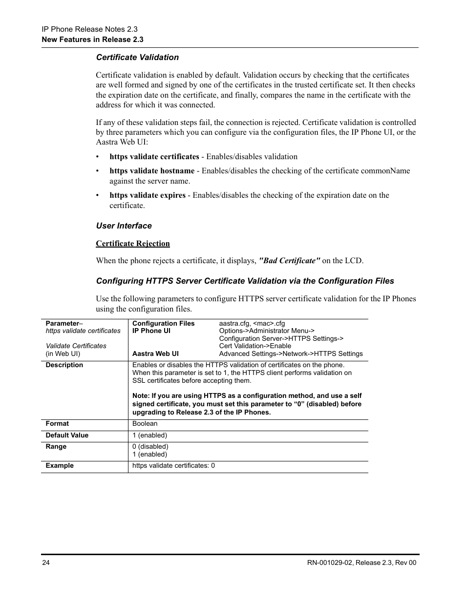 Certificate validation, User interface | Aastra Telecom CT9143i User Manual | Page 28 / 72