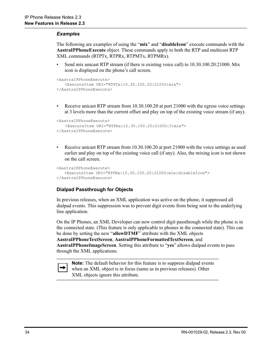 Examples, Dialpad passthrough for objects | Aastra Telecom CT9143i User Manual | Page 38 / 72