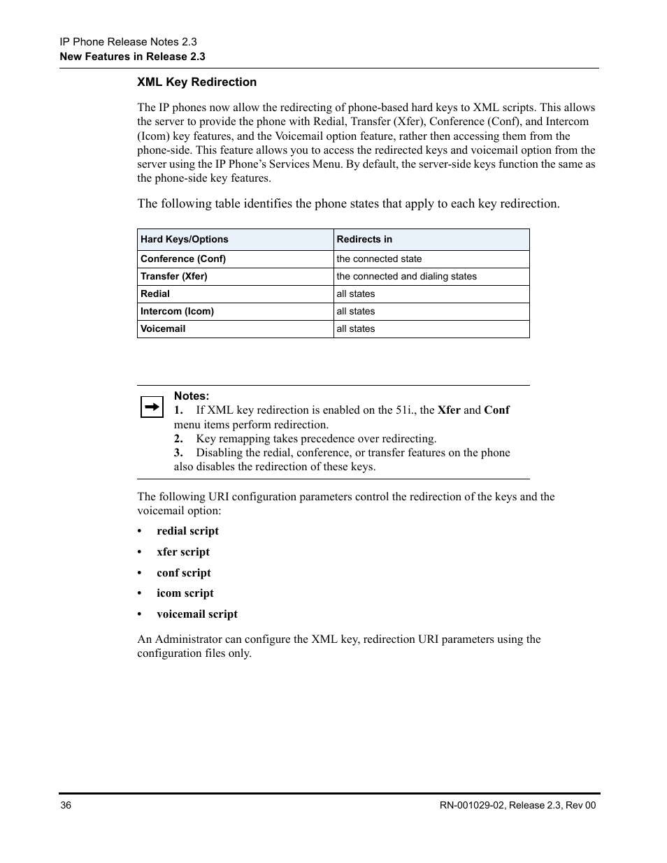 Xml key redirection | Aastra Telecom CT9143i User Manual | Page 40 / 72