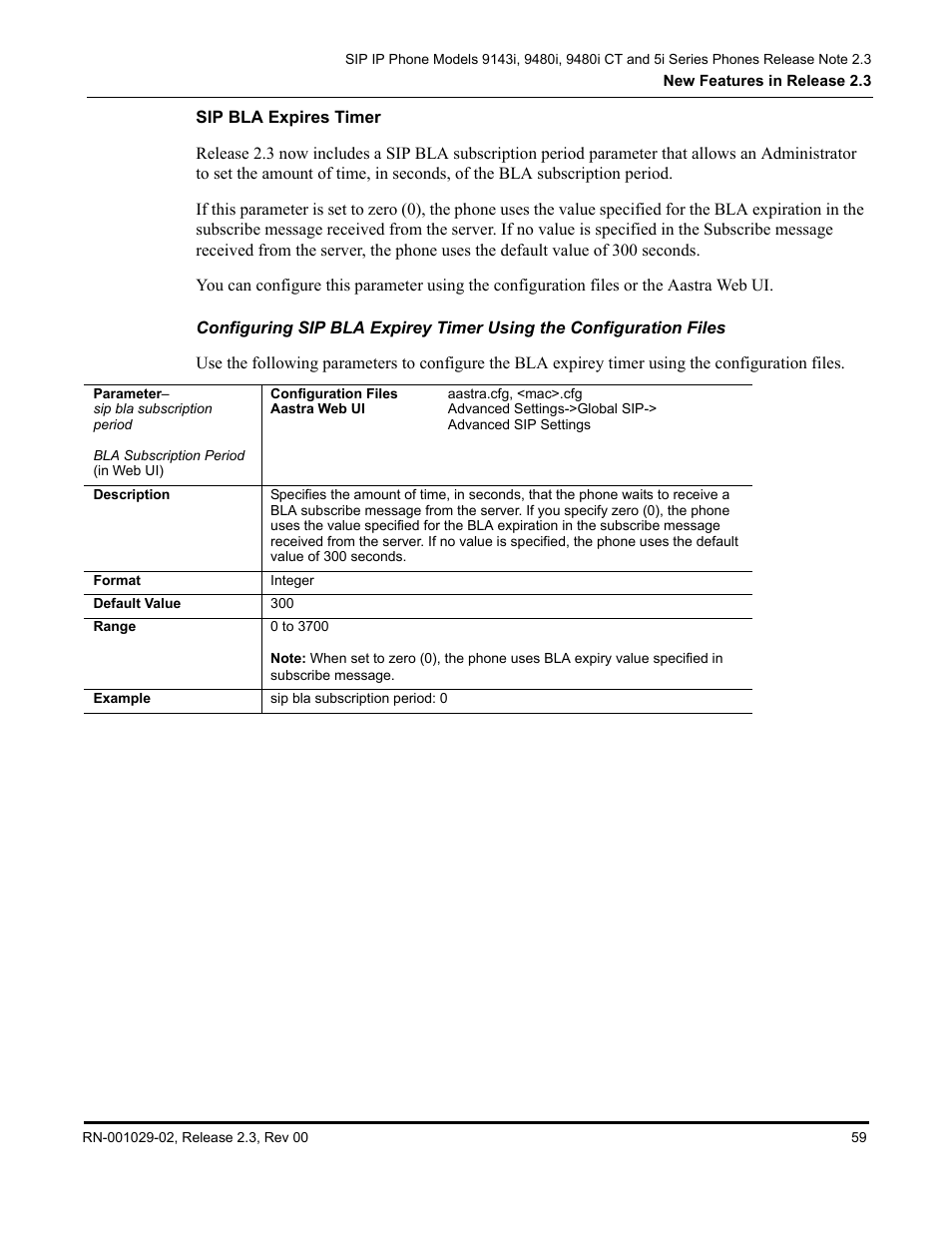 Sip bla expires timer | Aastra Telecom CT9143i User Manual | Page 63 / 72