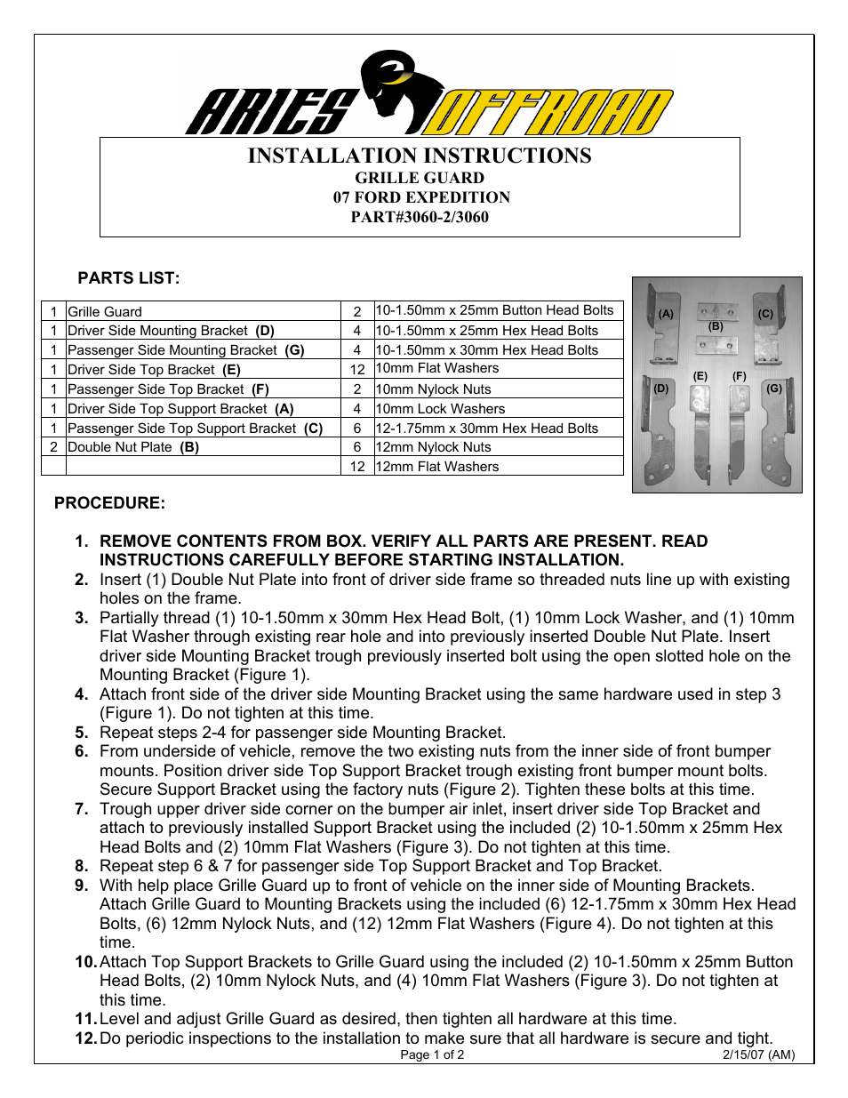 Aries Automotive 3060-2 User Manual | 2 pages