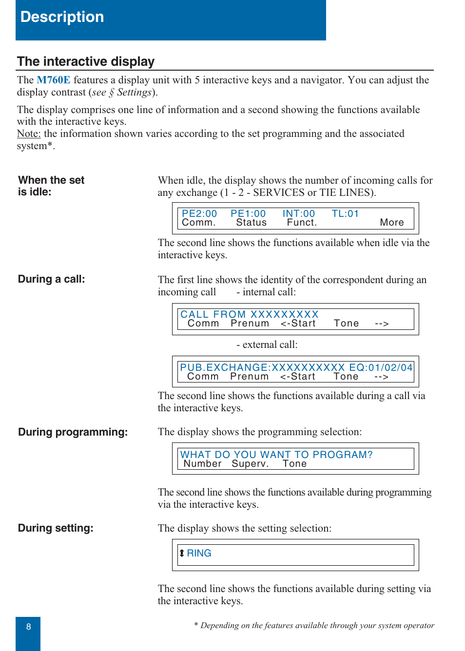 Description, The interactive display | Aastra Telecom M760E User Manual | Page 14 / 60
