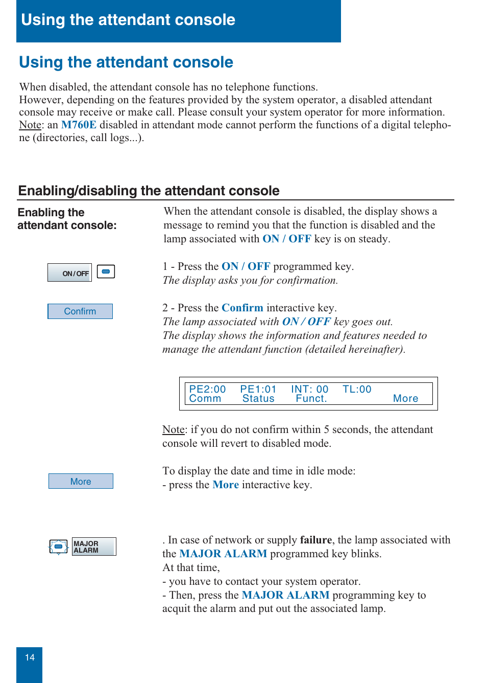 Using the attendant console, Enabling/disabling the attendant console | Aastra Telecom M760E User Manual | Page 20 / 60
