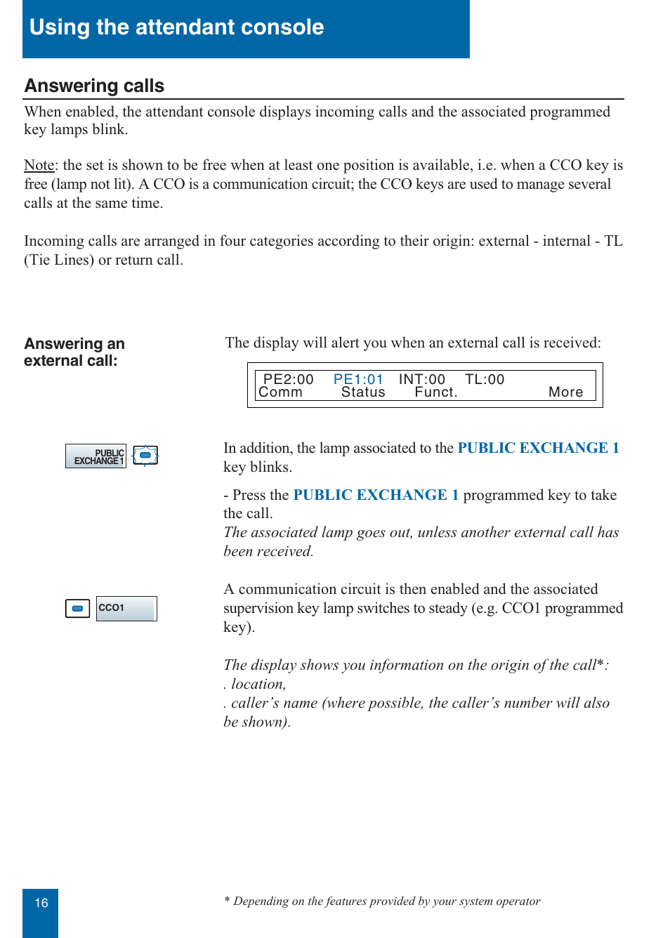 Using the attendant console, Answering calls | Aastra Telecom M760E User Manual | Page 22 / 60