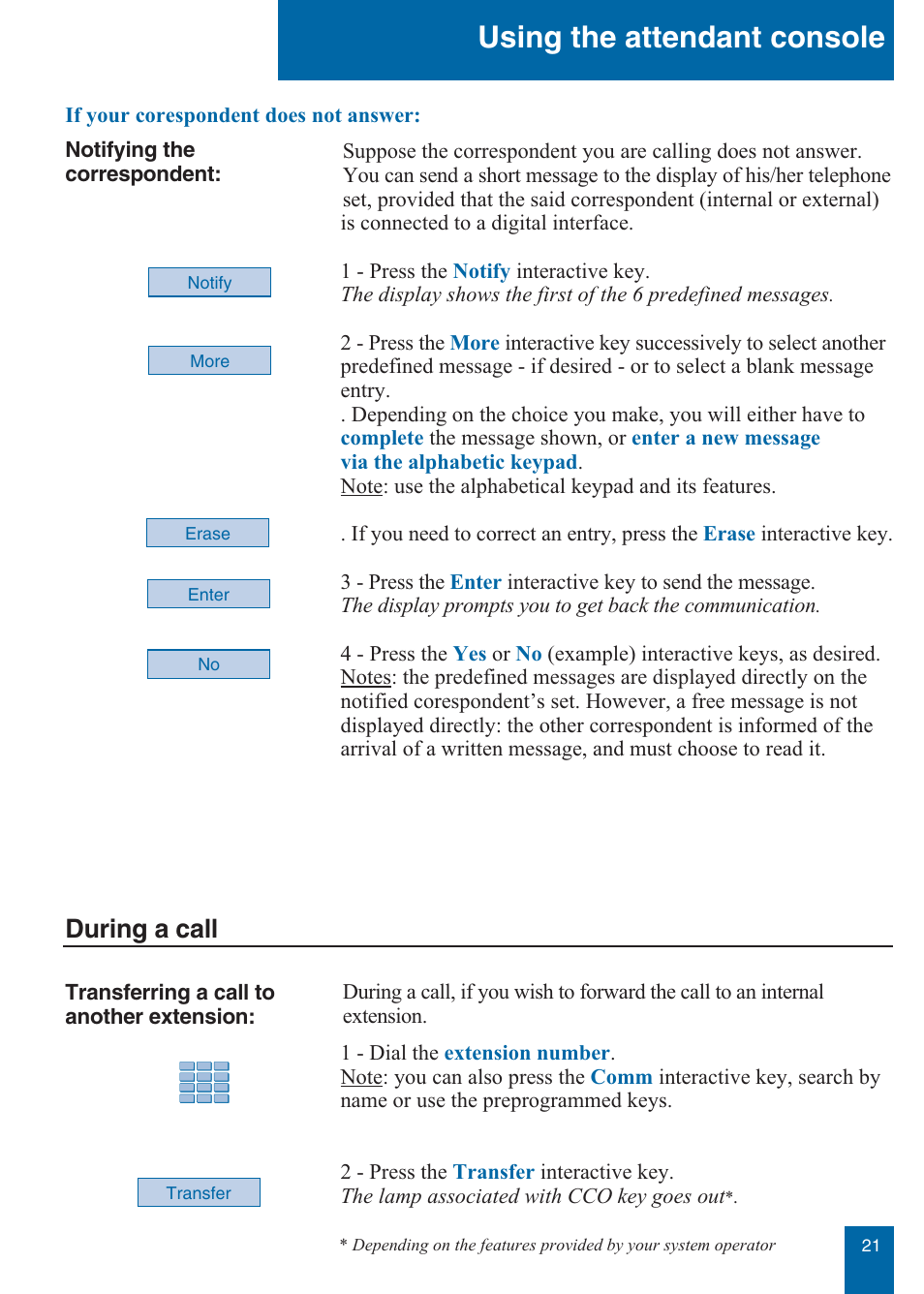 Using the attendant console, During a call | Aastra Telecom M760E User Manual | Page 27 / 60