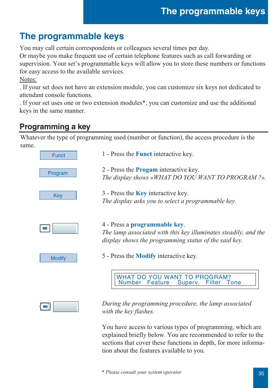 The programmable keys, Programming a key | Aastra Telecom M760E User Manual | Page 41 / 60