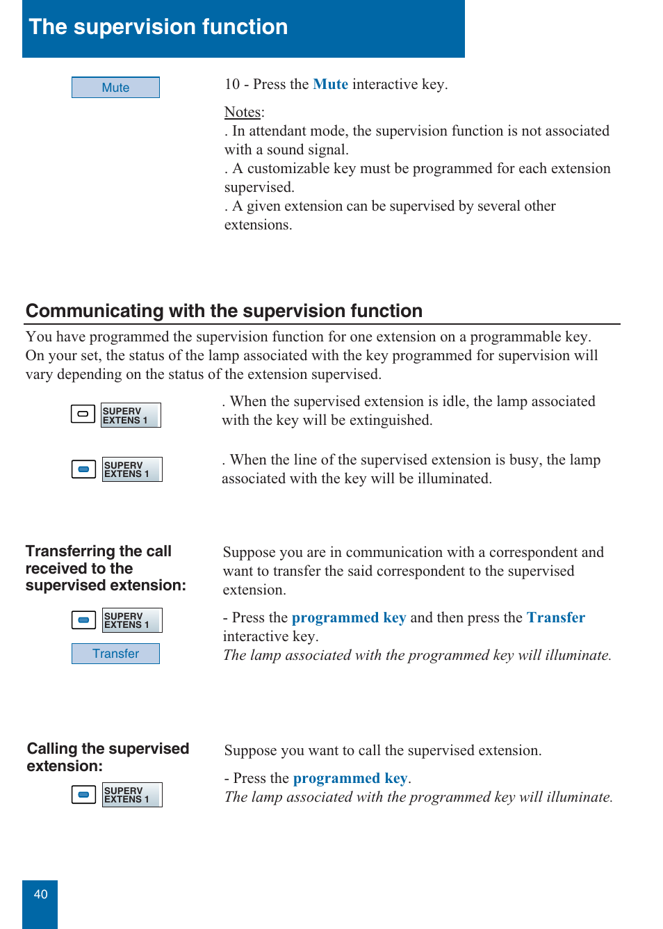 The supervision function, Communicating with the supervision function | Aastra Telecom M760E User Manual | Page 46 / 60