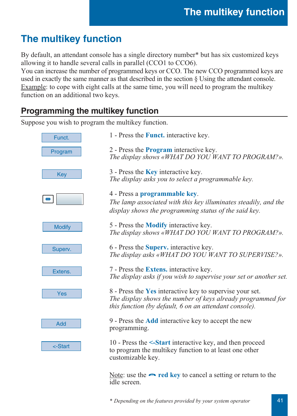 The multikey function, Programming the multikey function | Aastra Telecom M760E User Manual | Page 47 / 60