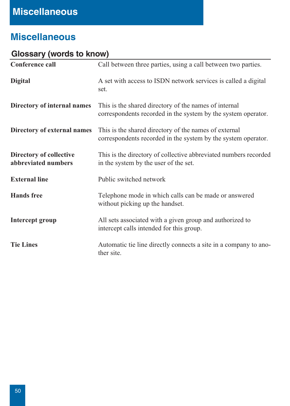 Miscellaneous | Aastra Telecom M760E User Manual | Page 56 / 60
