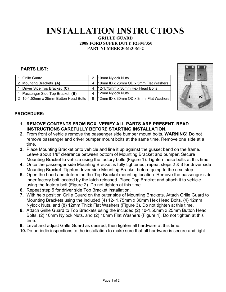 Aries Automotive 3061-2 User Manual | 2 pages