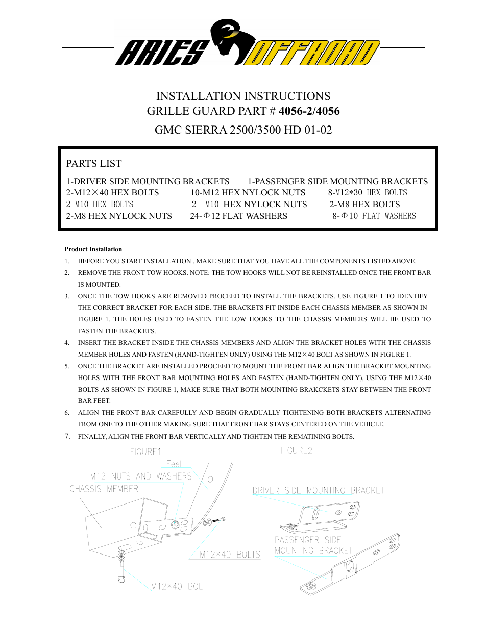 Aries Automotive 4056-2 User Manual | 1 page