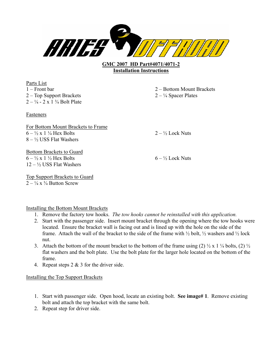 Aries Automotive 4071-2 User Manual | 2 pages