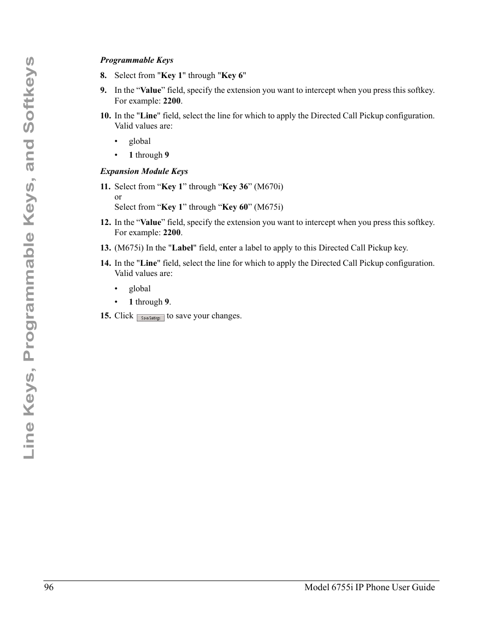Line keys, programmable keys, and softkeys | Aastra Telecom 6755i User Manual | Page 104 / 276