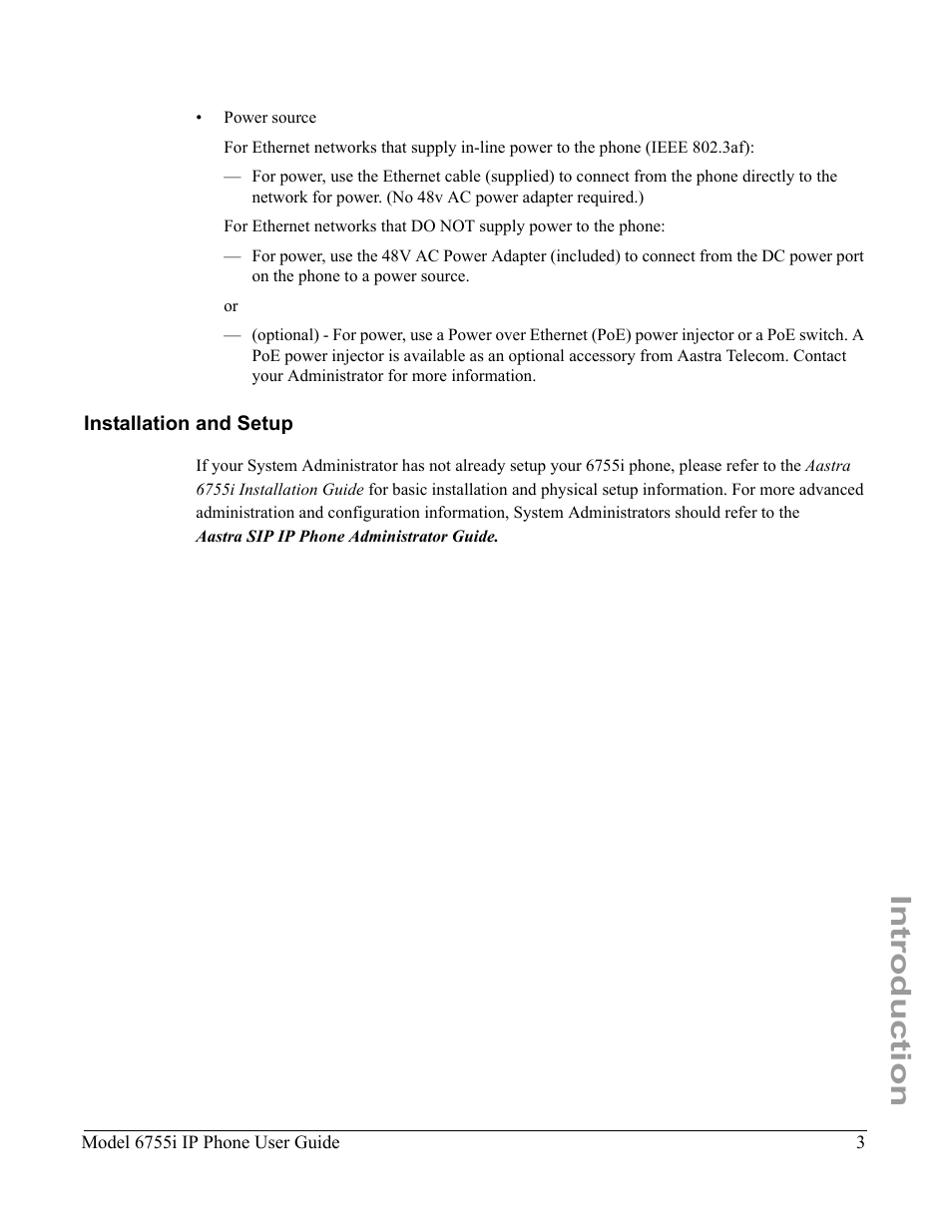 Installation and setup, Introduction | Aastra Telecom 6755i User Manual | Page 11 / 276
