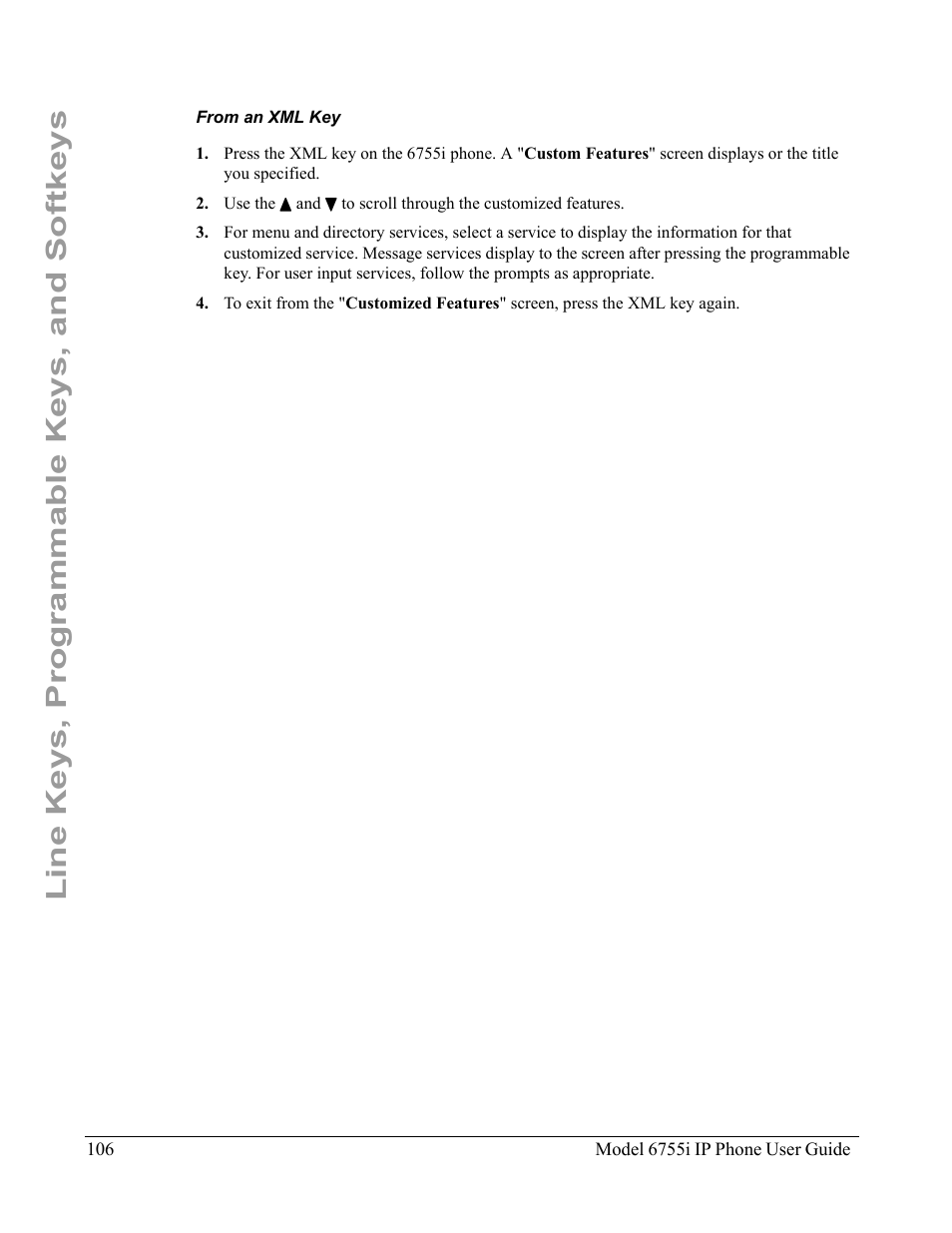 From an xml key, Line keys, programmable keys, and softkeys | Aastra Telecom 6755i User Manual | Page 114 / 276