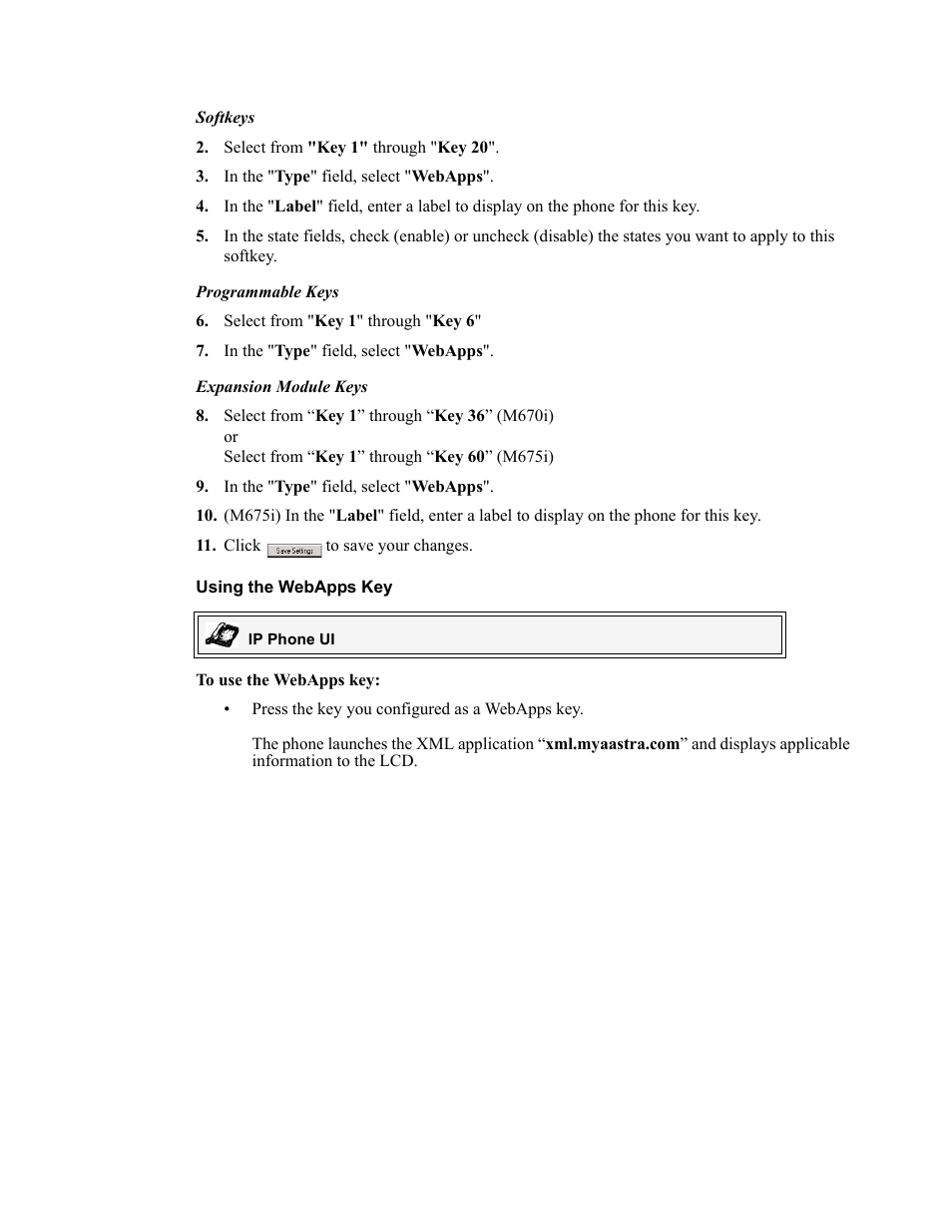 Using the webapps key | Aastra Telecom 6755i User Manual | Page 116 / 276