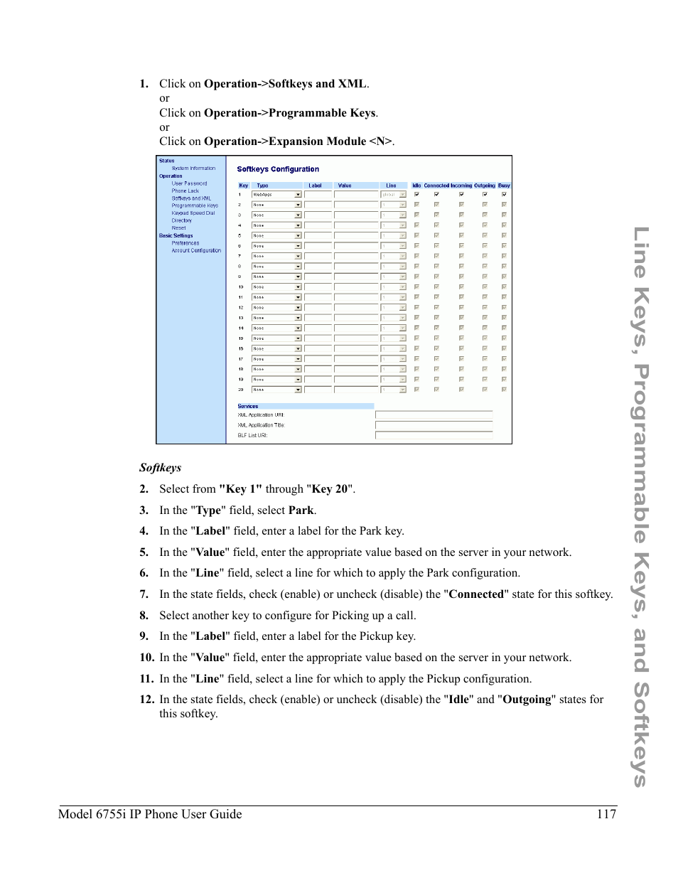 Line keys, programmable keys, and softkeys | Aastra Telecom 6755i User Manual | Page 125 / 276