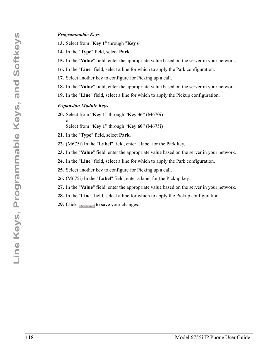 Line keys, programmable keys, and softkeys | Aastra Telecom 6755i User Manual | Page 126 / 276