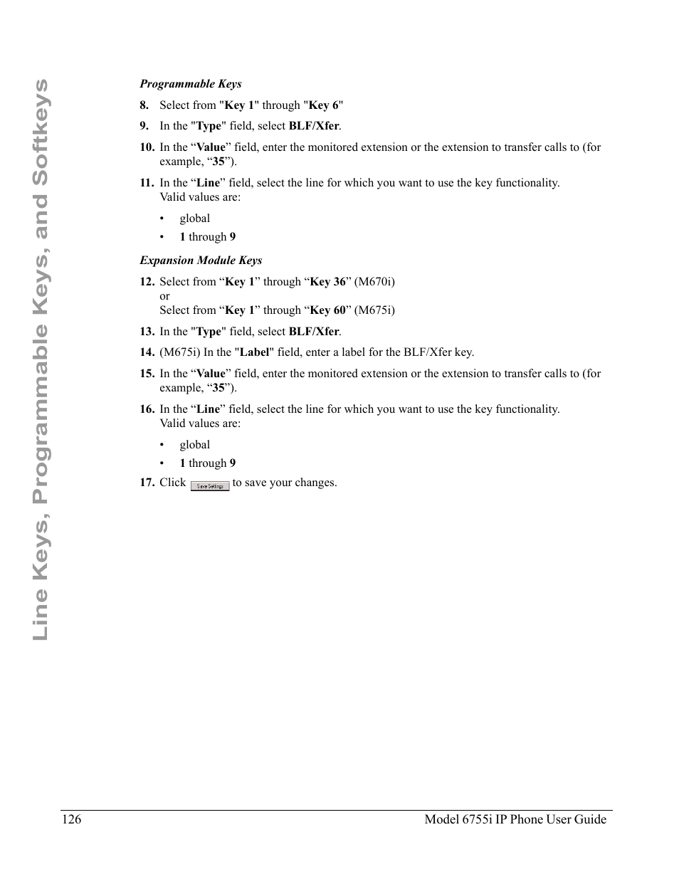 Line keys, programmable keys, and softkeys | Aastra Telecom 6755i User Manual | Page 134 / 276