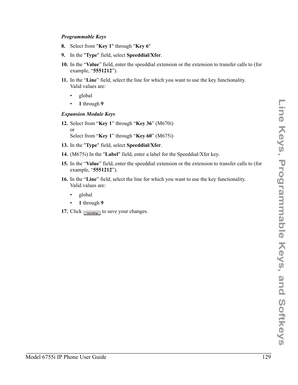 Line keys, programmable keys, and softkeys | Aastra Telecom 6755i User Manual | Page 137 / 276