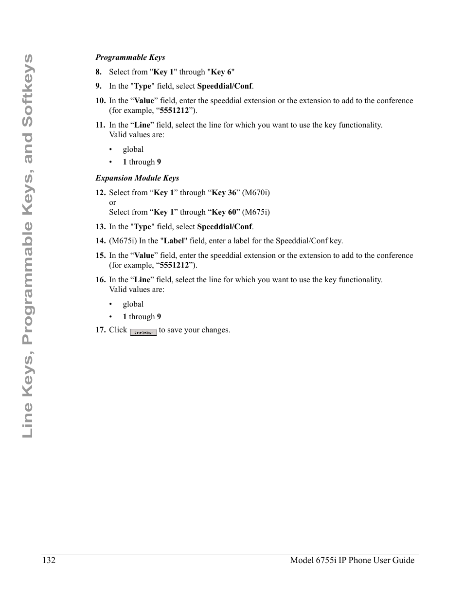 Line keys, programmable keys, and softkeys | Aastra Telecom 6755i User Manual | Page 140 / 276