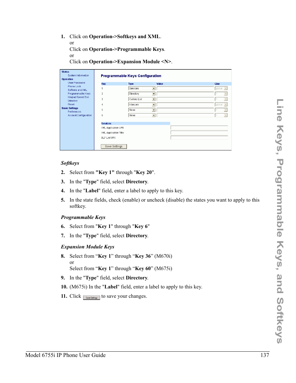 Line keys, programmable keys, and softkeys | Aastra Telecom 6755i User Manual | Page 145 / 276