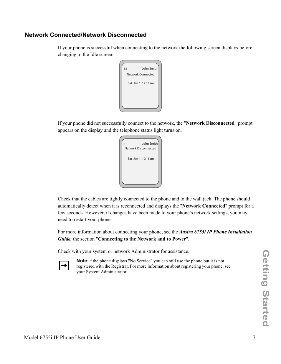 Network connected/network disconnected, Getting started | Aastra Telecom 6755i User Manual | Page 15 / 276