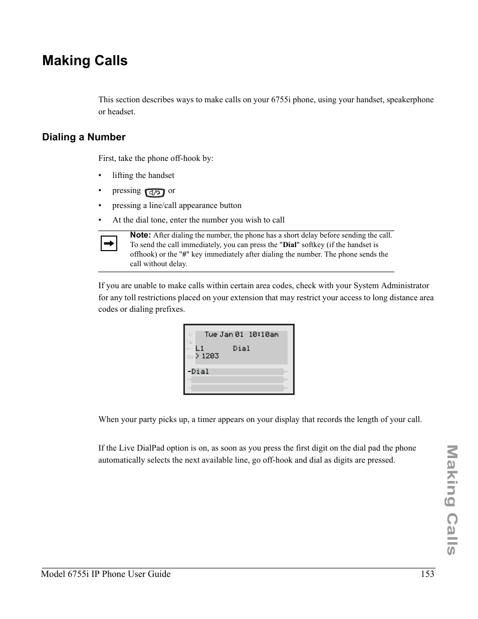 Making calls, Dialing a number | Aastra Telecom 6755i User Manual | Page 161 / 276