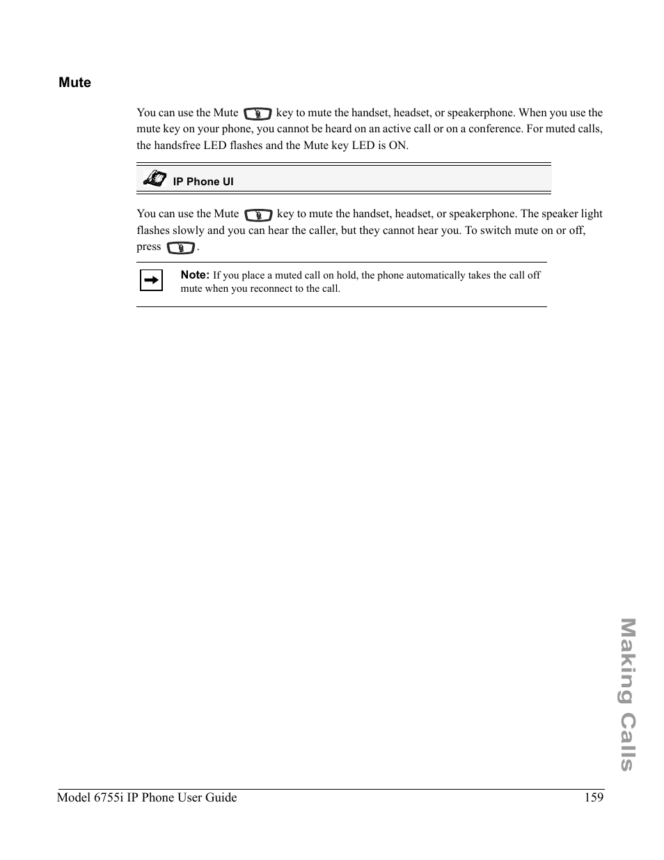 Mute, Making calls | Aastra Telecom 6755i User Manual | Page 167 / 276