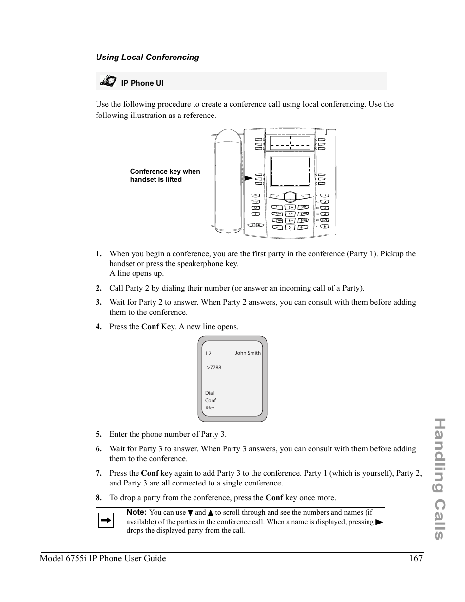 Using local conferencing, Handling calls | Aastra Telecom 6755i User Manual | Page 175 / 276